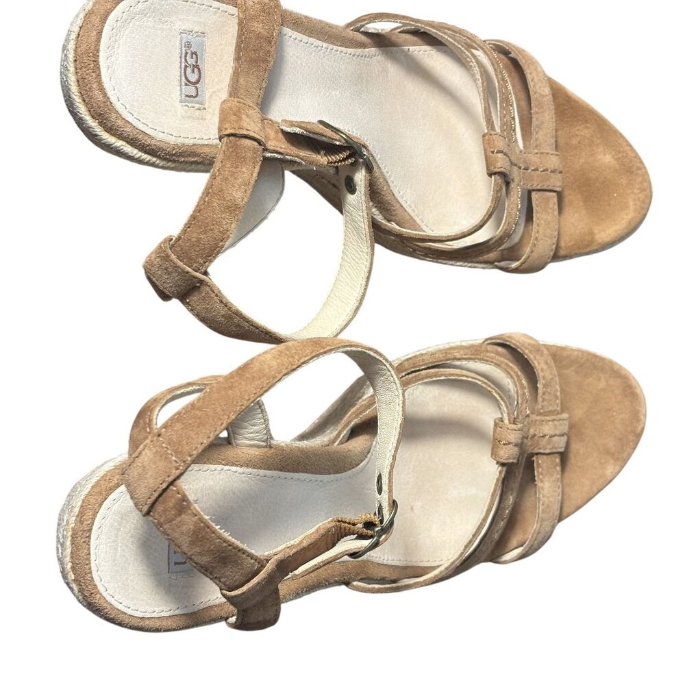 UGG Womens Suede Espadrille Wedge Sandals With Adjustable Ankle Strap Size 10 - Picture 4 of 9